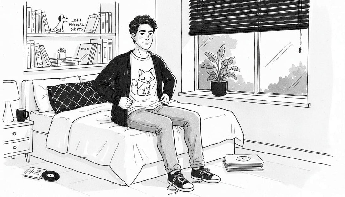 Person layering cute animal shirt at home