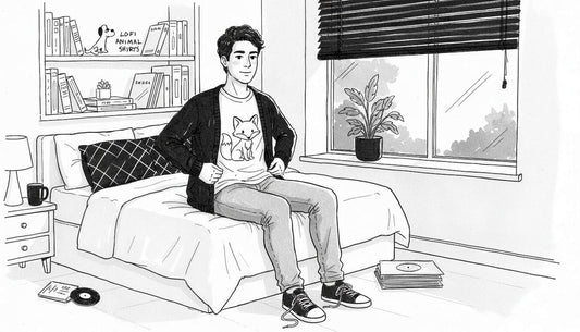 Person layering cute animal shirt at home