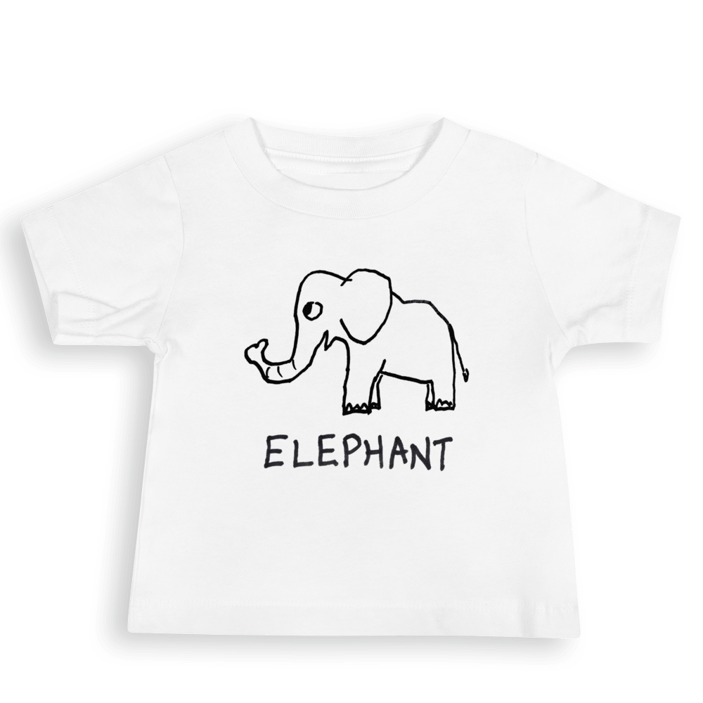 Baby Tees - LoFi Animal Shirts -a white baby t-shirt with a lo-fi hand drawn elephant on it.
