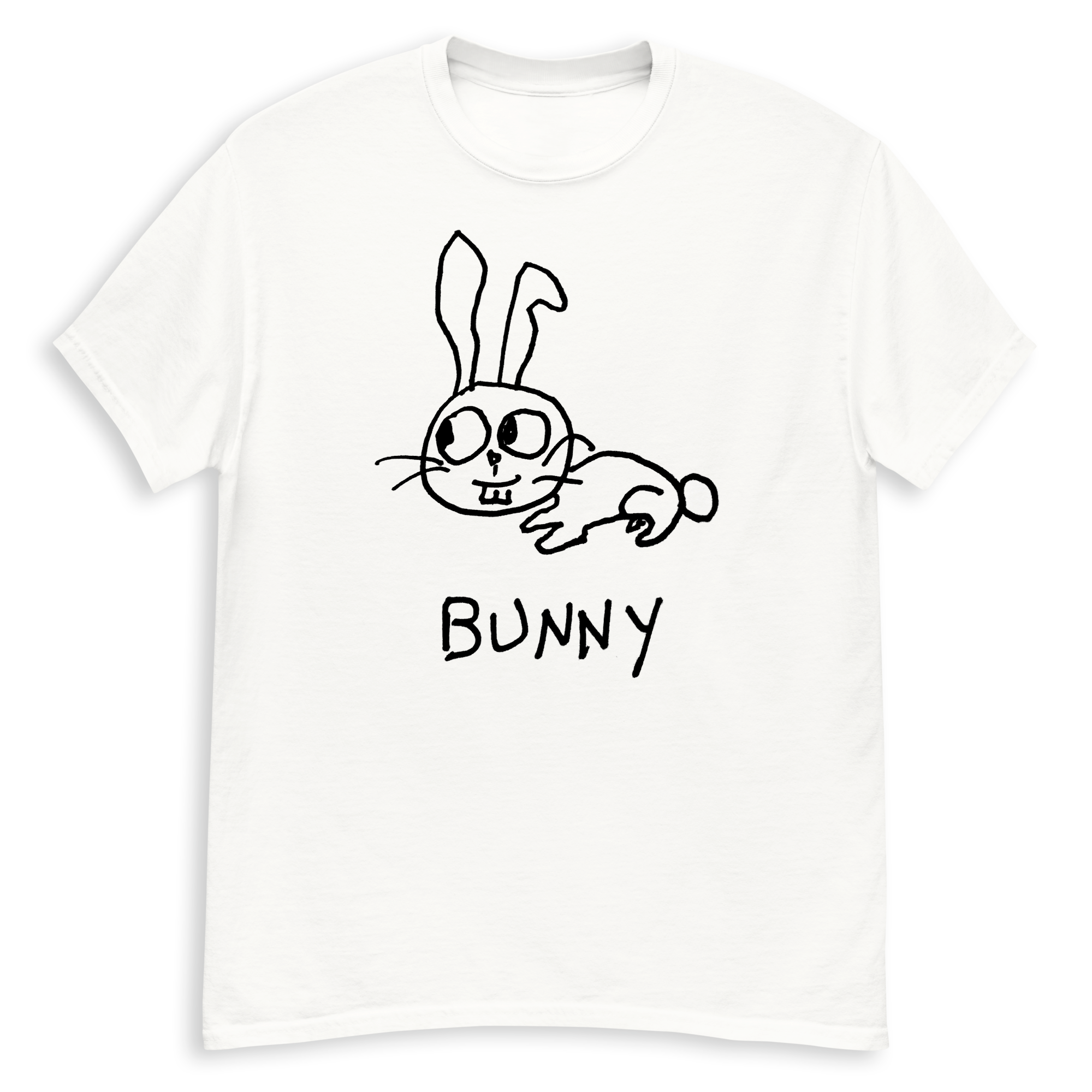 a lo-fi hand-drawn graphic of a cartoon bunny with text "BUNNY"