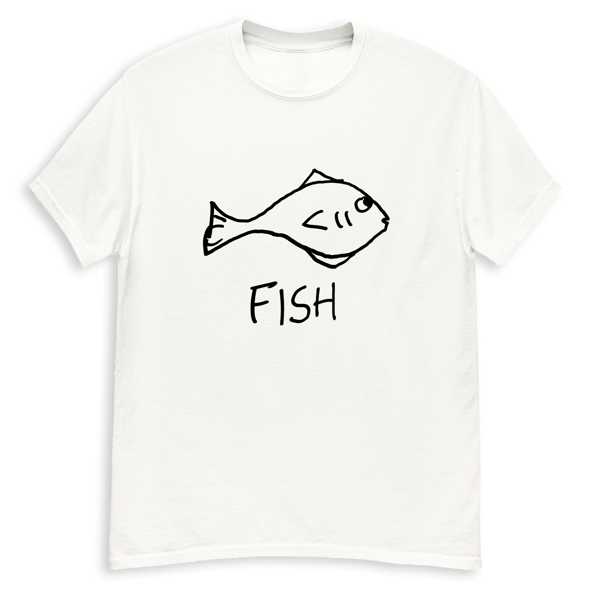 a lo-fi hand-drawn graphic of a cartoon fish with text "FISH"