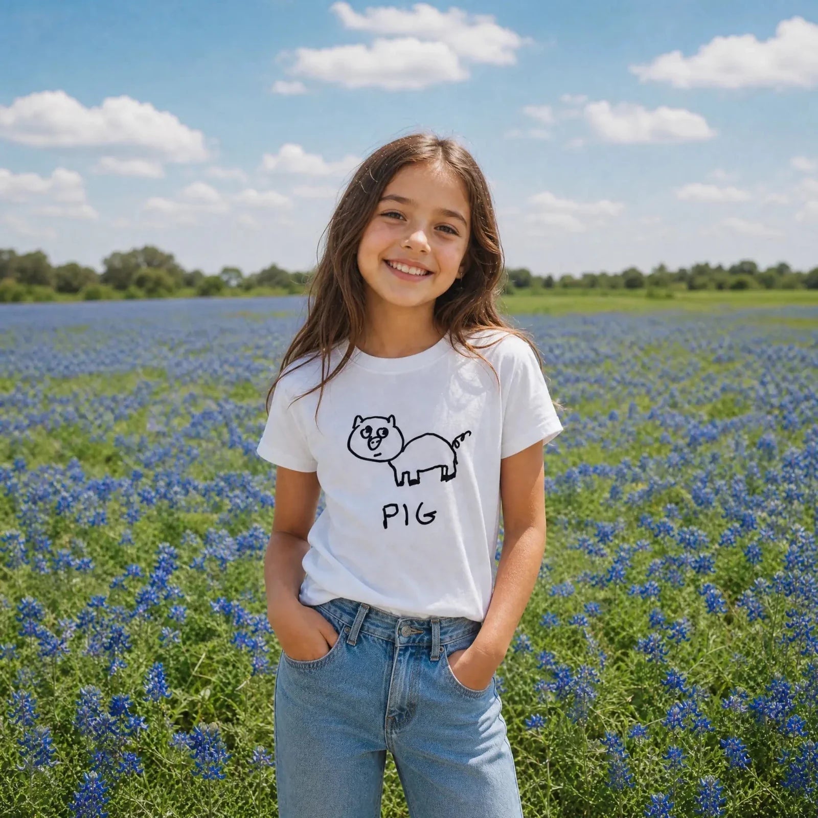 Kids Tees - LoFi Animal Shirts - a white kids sized t-shirt with a lo-fi hand-drawn bunny graphic and text.