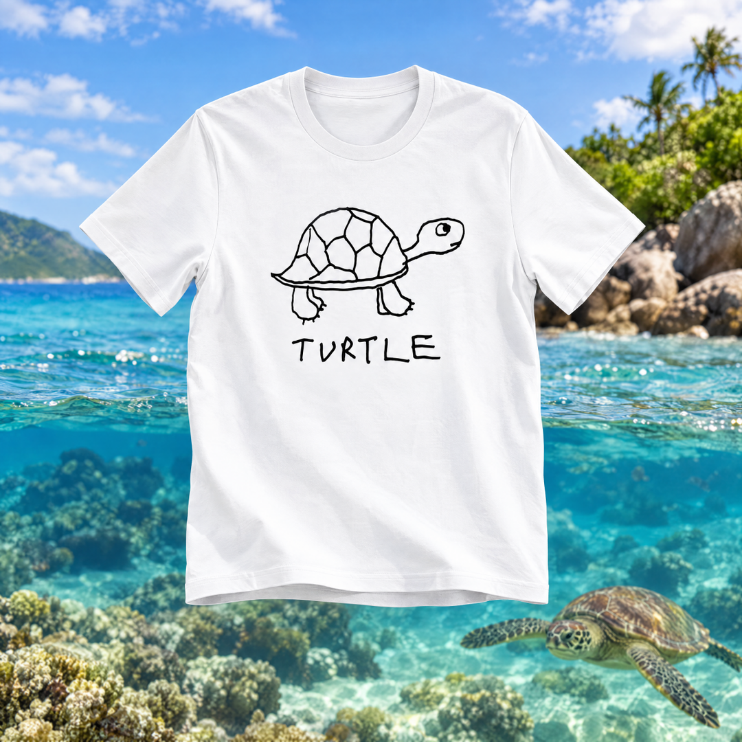 Turtle collection featuring minimalist hand-drawn turtle apparel