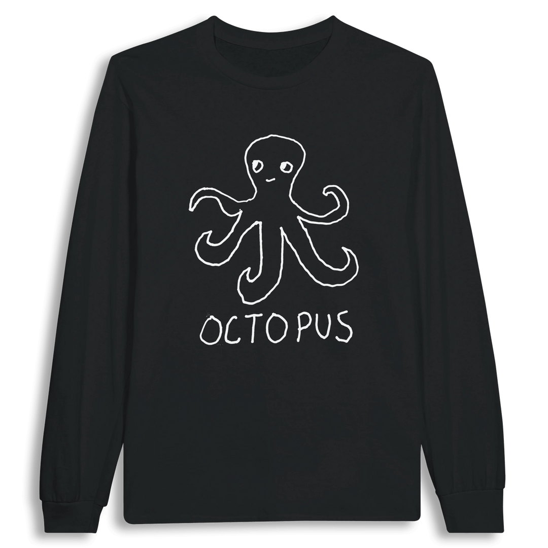 lo-fi Octopus Long Sleeve Tee — hand-drawn octopus graphic on a white long-sleeve t-shirt