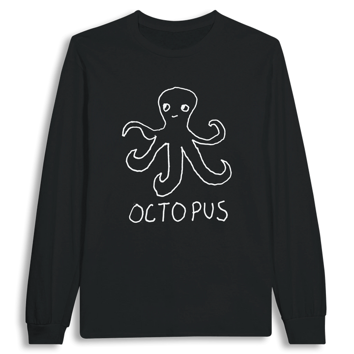 lo-fi Octopus Long Sleeve Tee — hand-drawn octopus graphic on a white long-sleeve t-shirt
