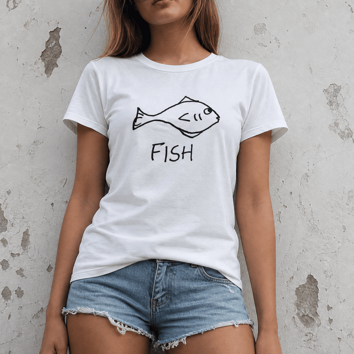 Studio torso view of a woman wearing a lo-fi Fish Women&