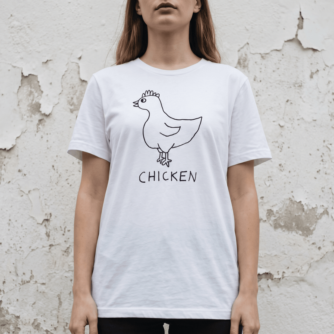 Woman street-style torso shot in a lo-fi Chicken Women&