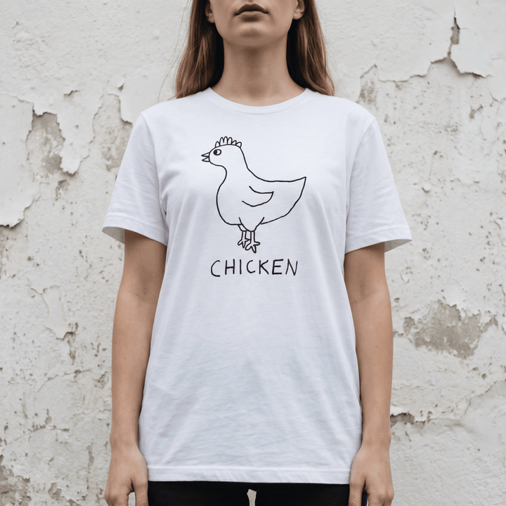 Woman street-style torso shot in a lo-fi Chicken Women&
