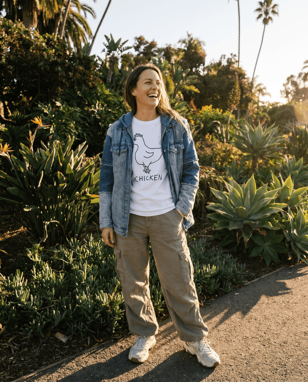 lo-fi Chicken Long Sleeve Tee — hand-drawn chicken graphic on a white long-sleeve t-shirt