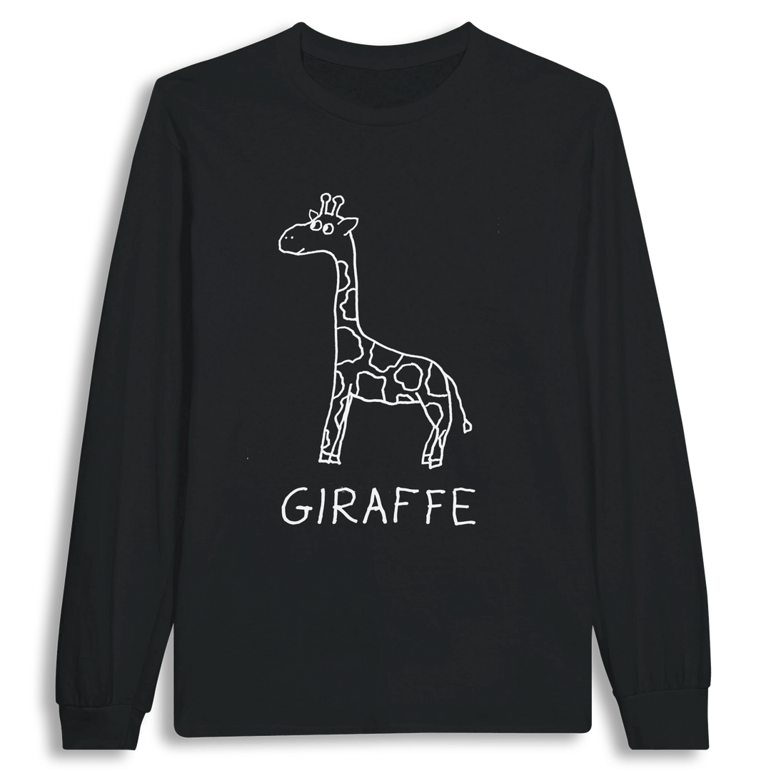 lo-fi Giraffe Long Sleeve Tee — hand-drawn giraffe graphic on a white long-sleeve t-shirt