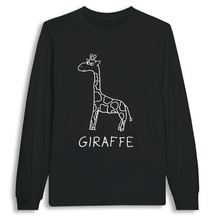 lo-fi Giraffe Long Sleeve Tee — hand-drawn giraffe graphic on a white long-sleeve t-shirt