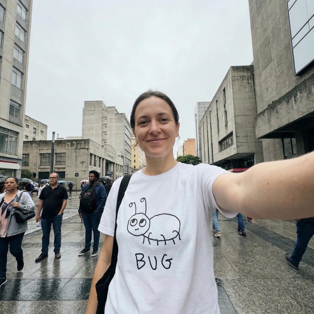 Bug graphic classic tee selfie city shot – lofi animal shirt close-up