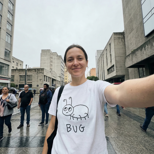 Bug graphic classic tee selfie city shot – lofi animal shirt close-up