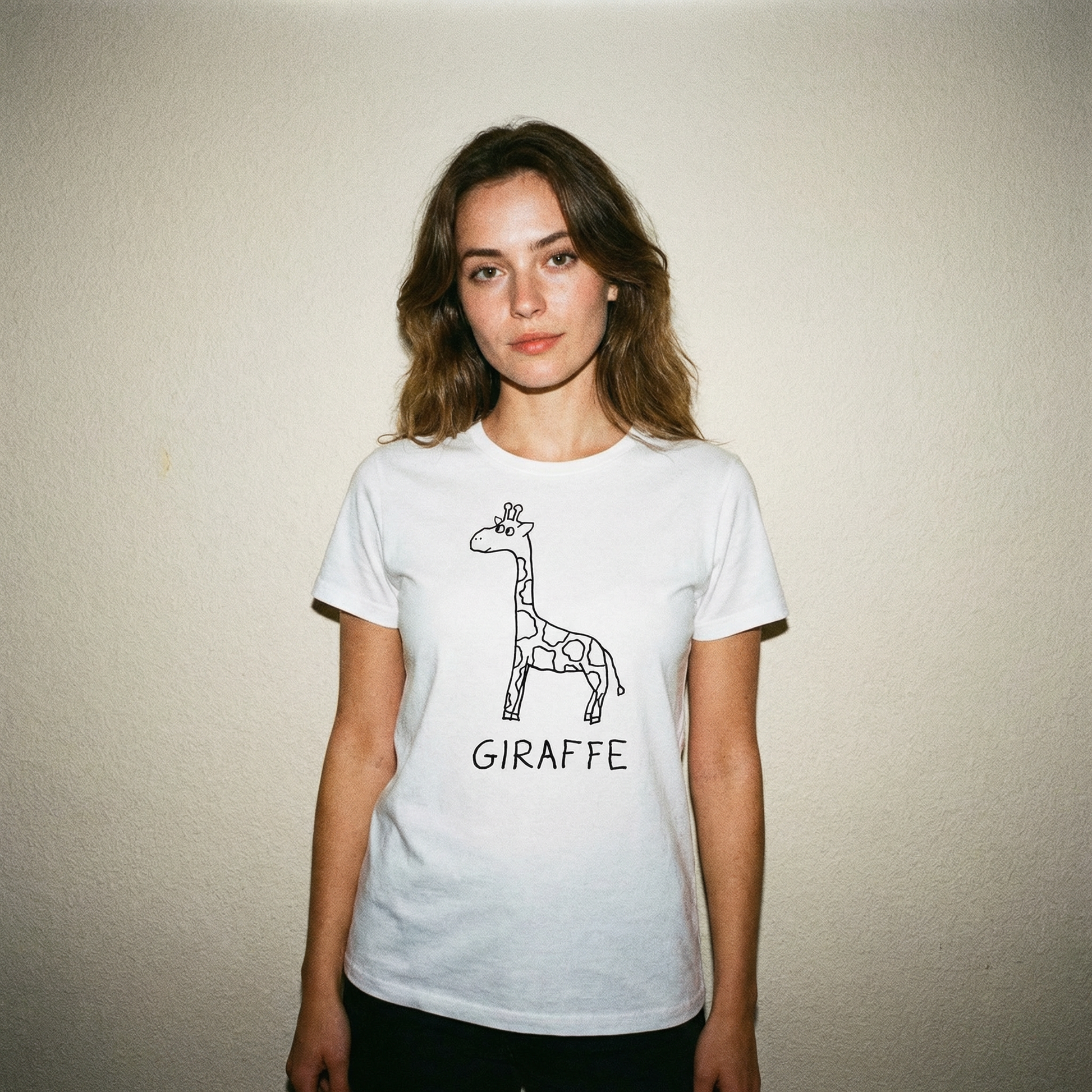 Giraffe women's fitted tee – minimalist studio shot – LoFi Animal Shirts