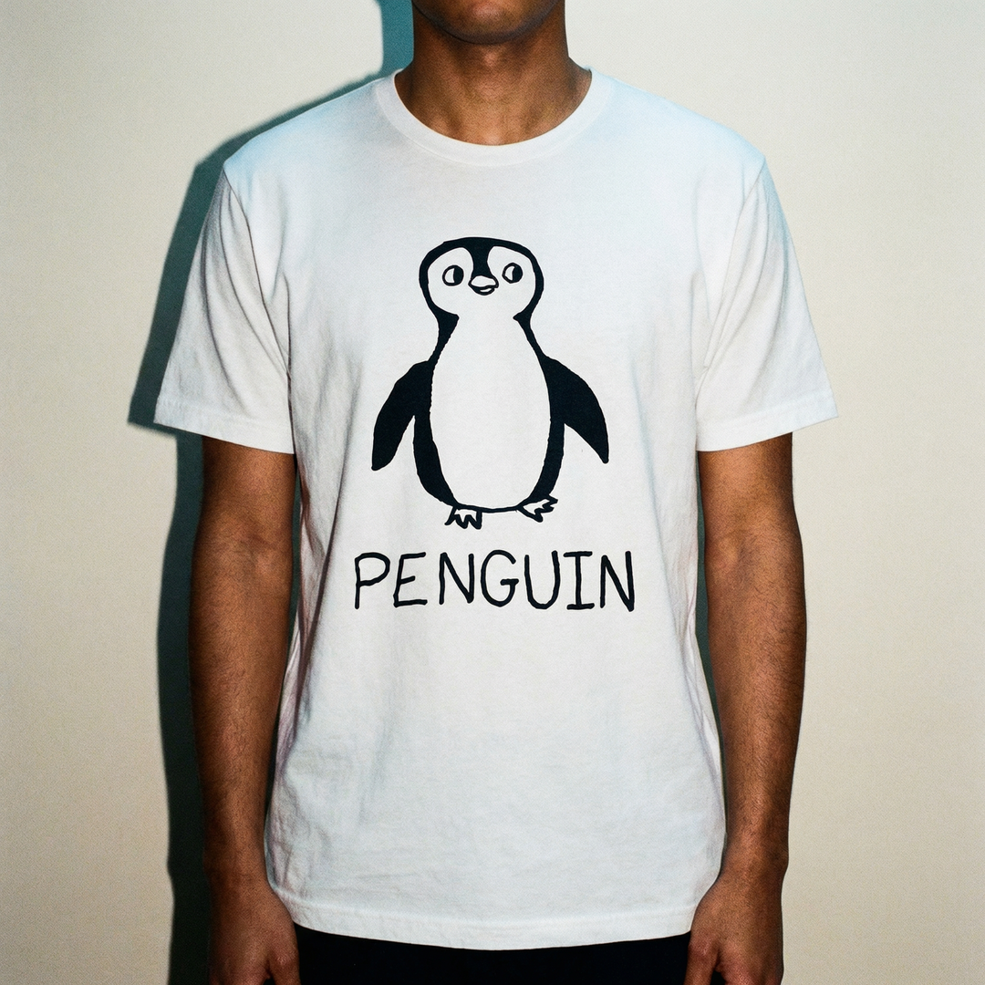 Penguin classic tee – minimalist studio shot – LoFi Animal Shirts