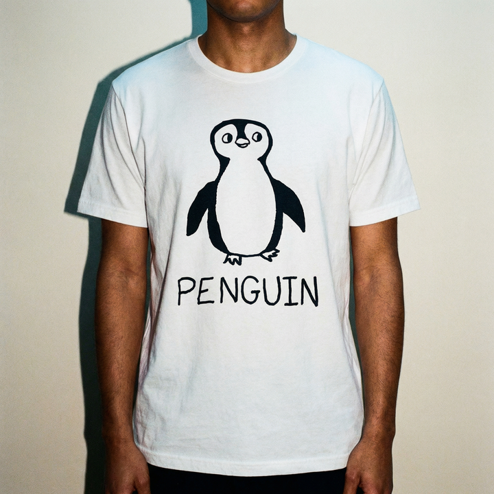 Penguin classic tee – minimalist studio shot – LoFi Animal Shirts