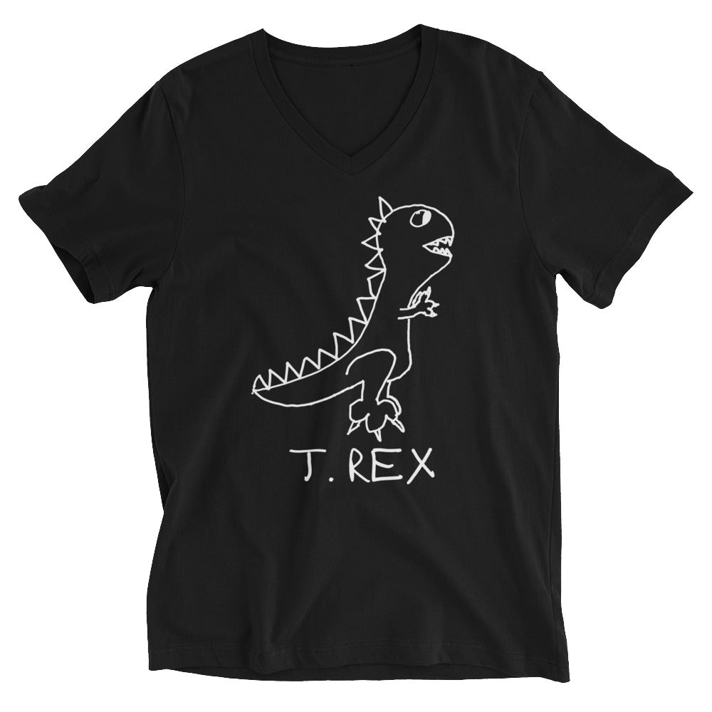 T-Rex v-neck graphic tee in black – minimalist lofi T-Rex design – LoFi Animal Shirts