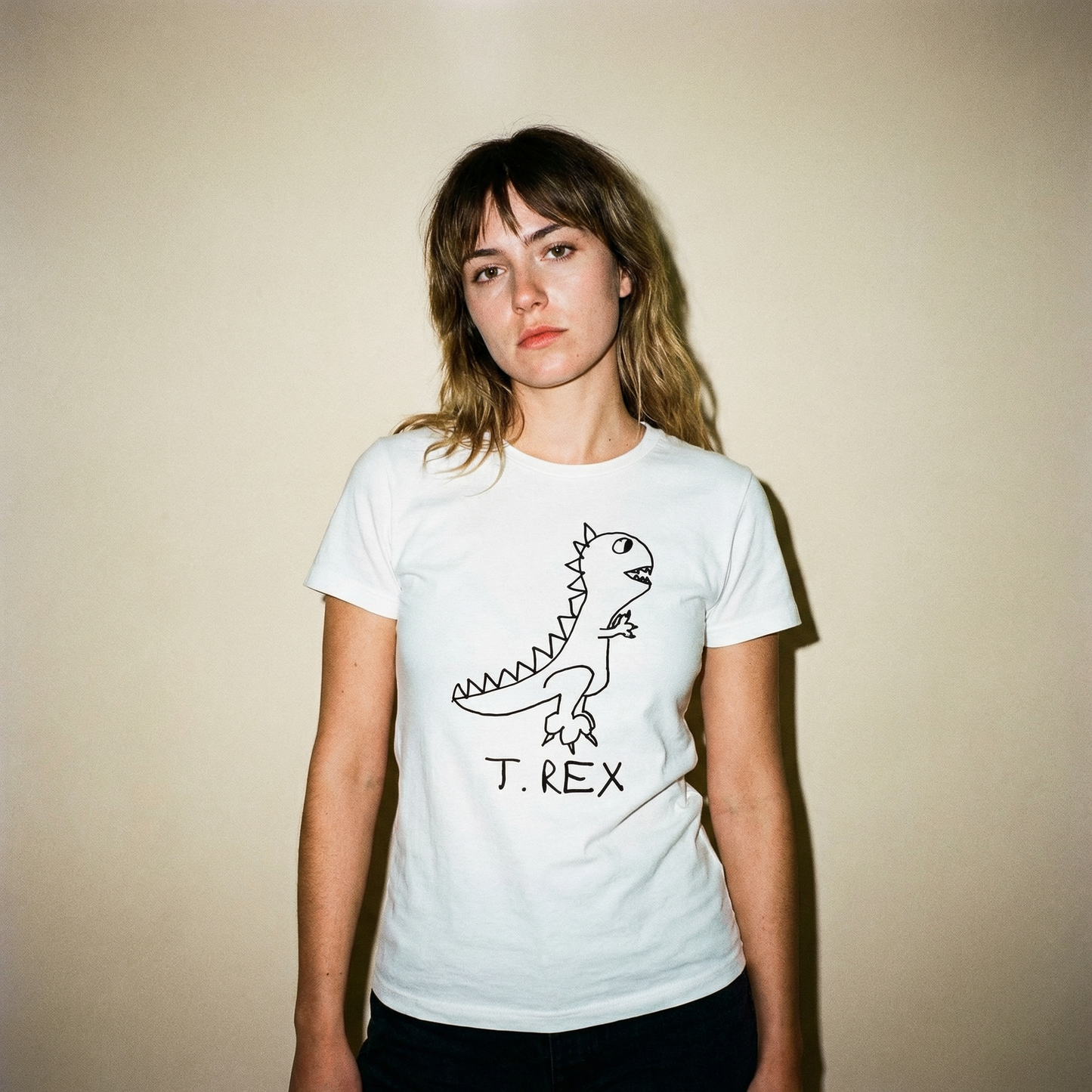 T-Rex women's fitted tee – minimalist studio shot – LoFi Animal Shirts