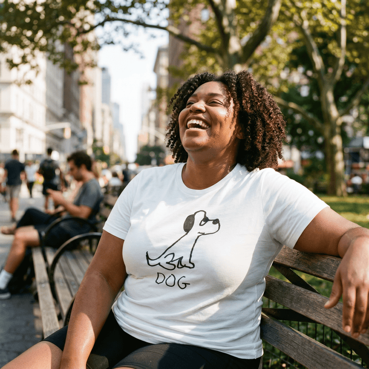 Woman in a park wearing a lo-fi Dog Women&