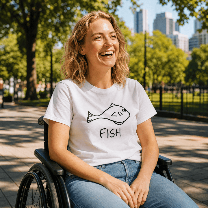 Woman in a park wearing a lo-fi Fish Women&