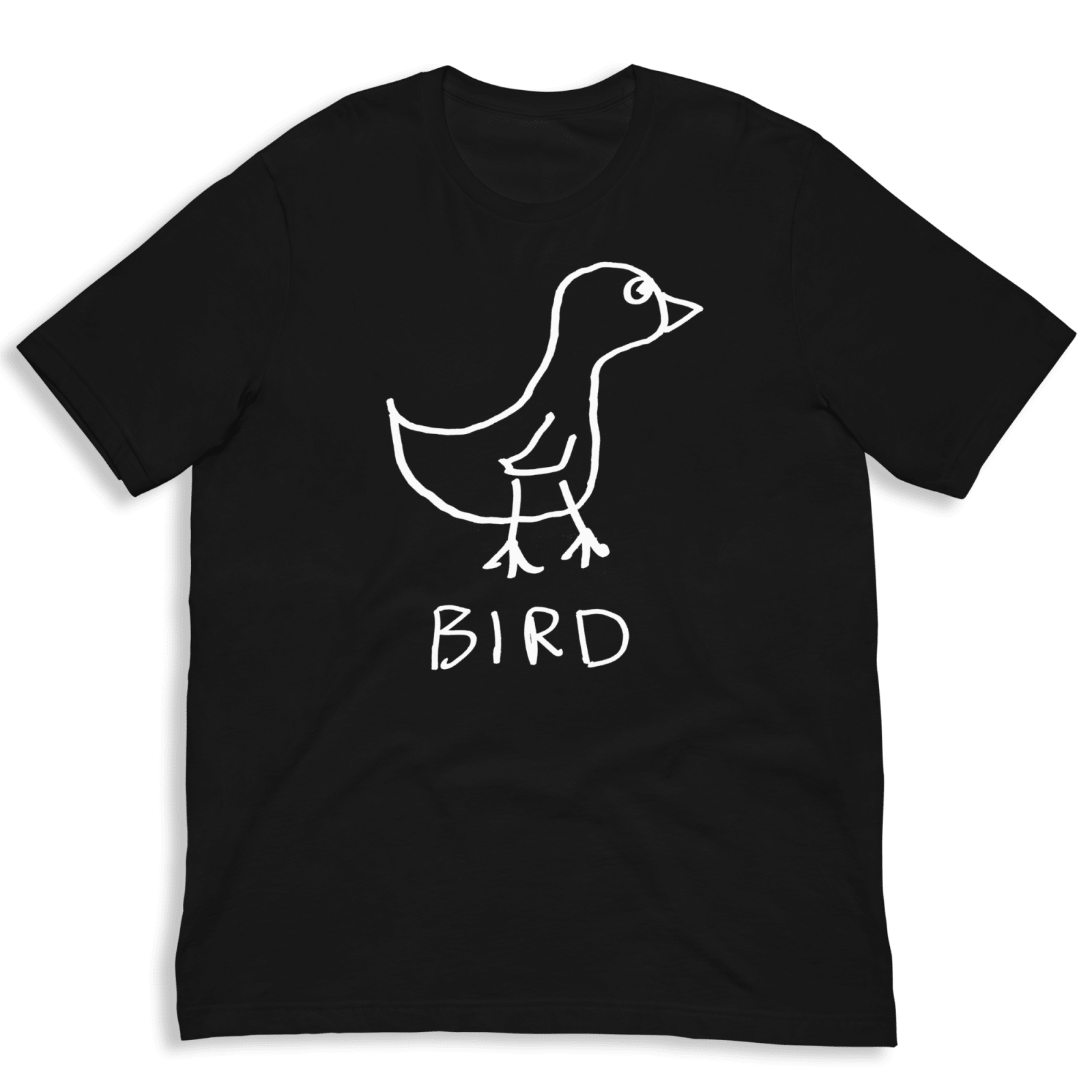 lo-fi Bird Classic Tee — hand-drawn bird graphic on a black Classic Tee