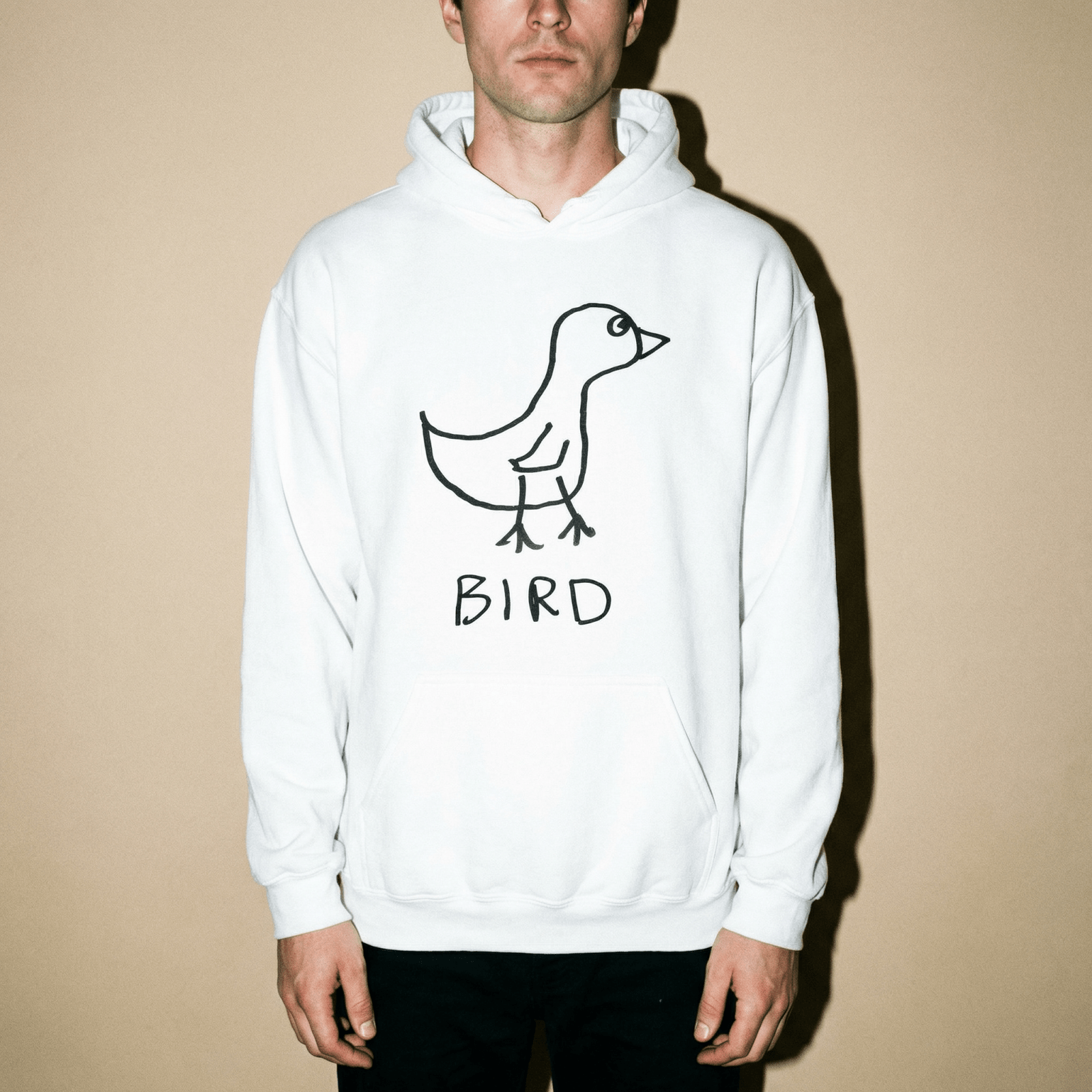 Man wearing a lo-fi Bird Hoodie