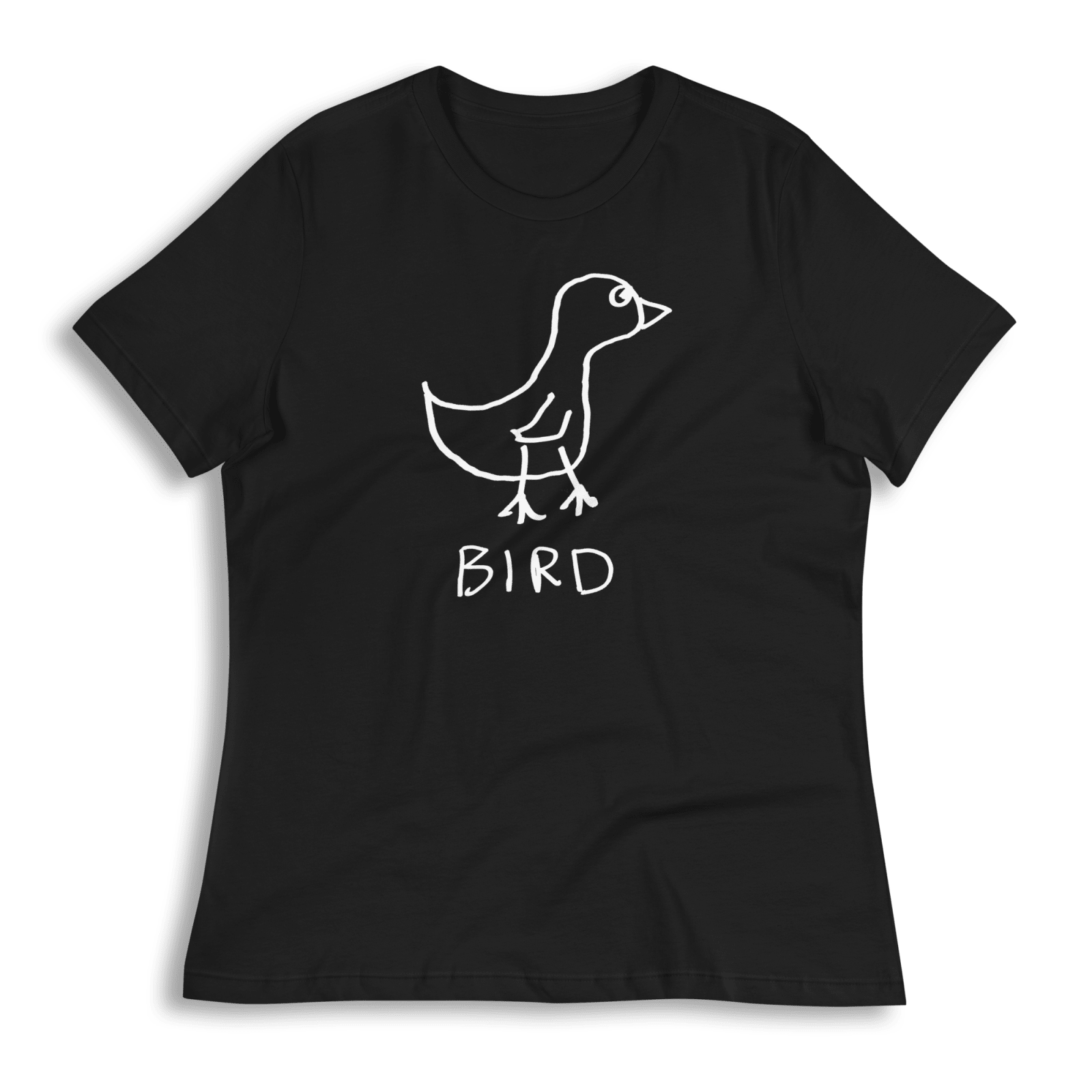 lo-fi Bird Women's Relaxed T-Shirt — hand-drawn bird graphic on a white relaxed-fit tee
