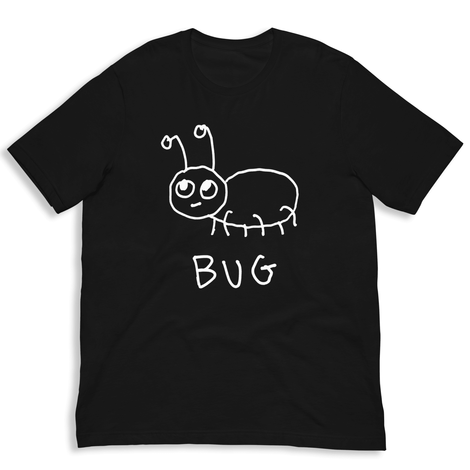 lo-fi Bug Classic Tee — hand-drawn bug graphic on a black t-shirt