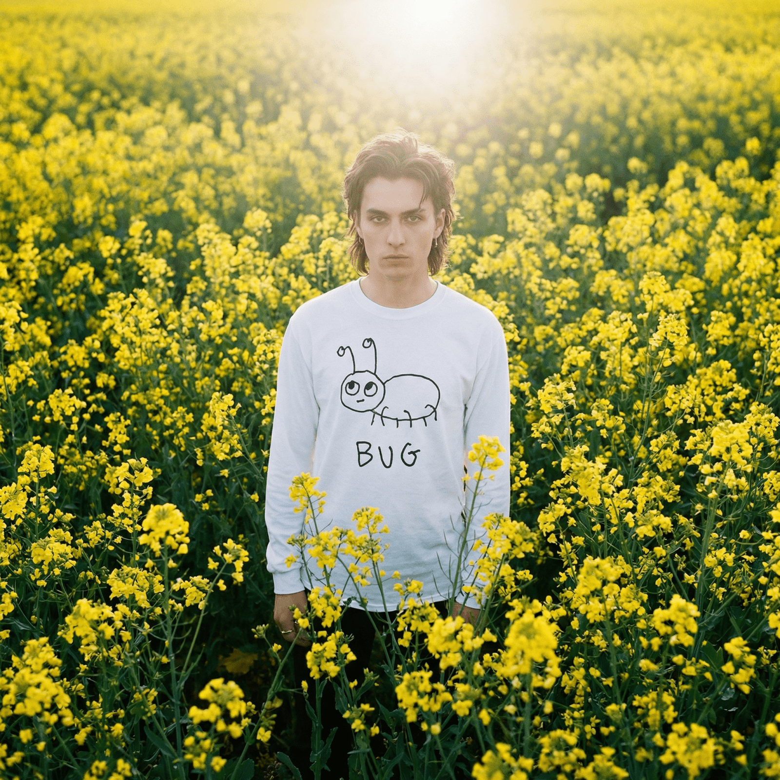 lo-fi Bug Long Sleeve Tee — hand-drawn bug graphic on a white long-sleeve t-shirt