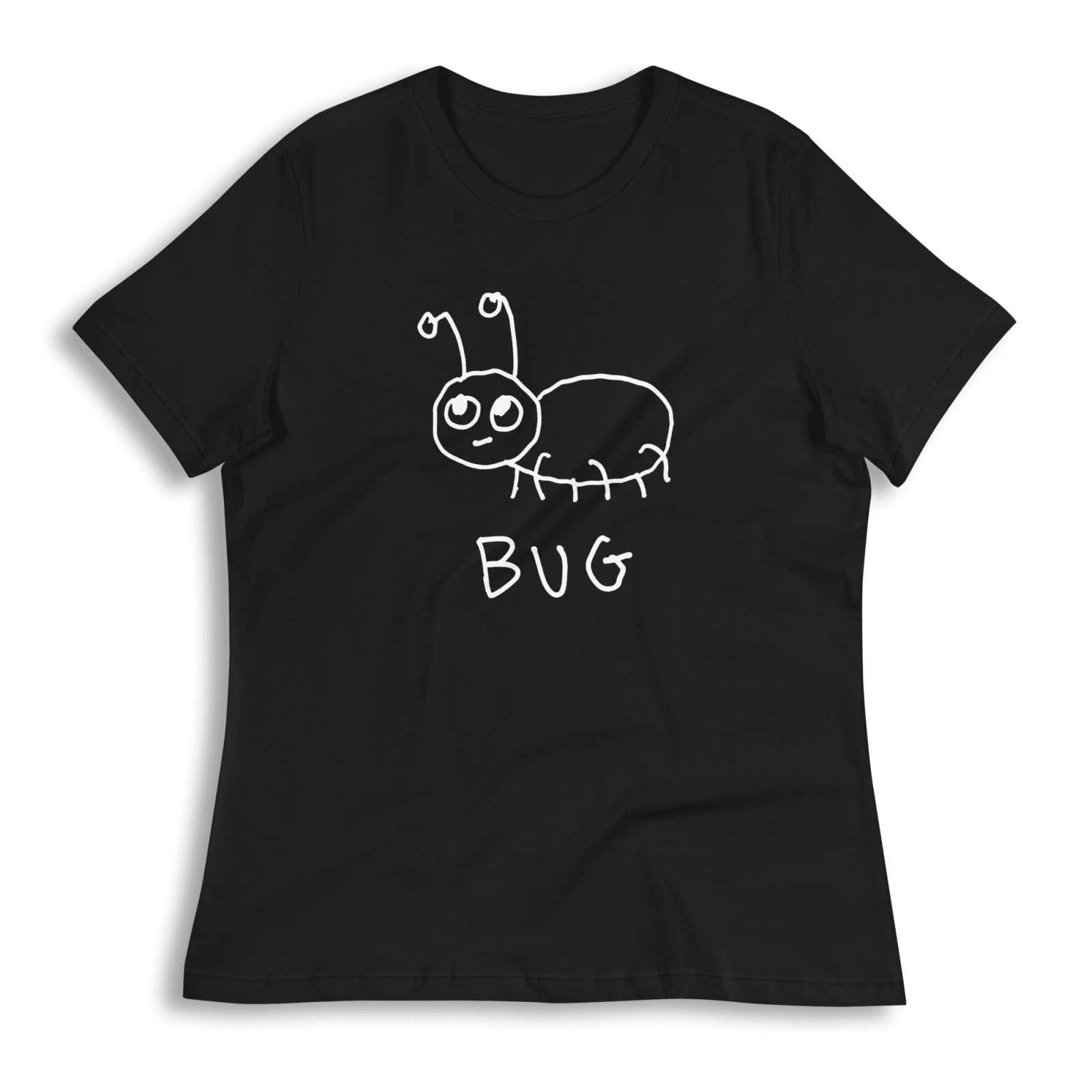 lo-fi Bug Women's Relaxed T-Shirt — hand-drawn bug graphic on a white relaxed-fit tee