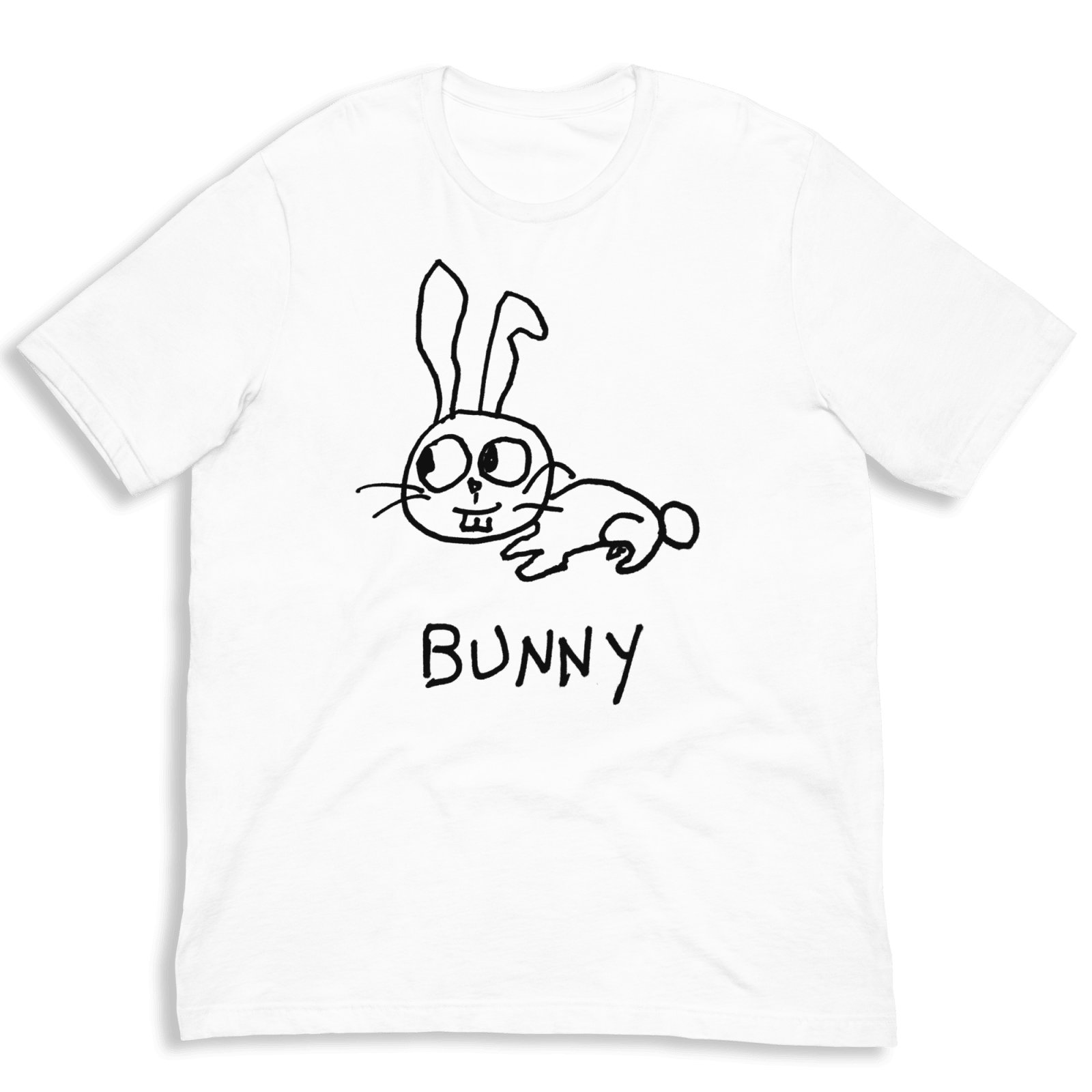 lo-fi Bunny Classic Tee — hand-drawn bunny graphic on a white t-shirt
