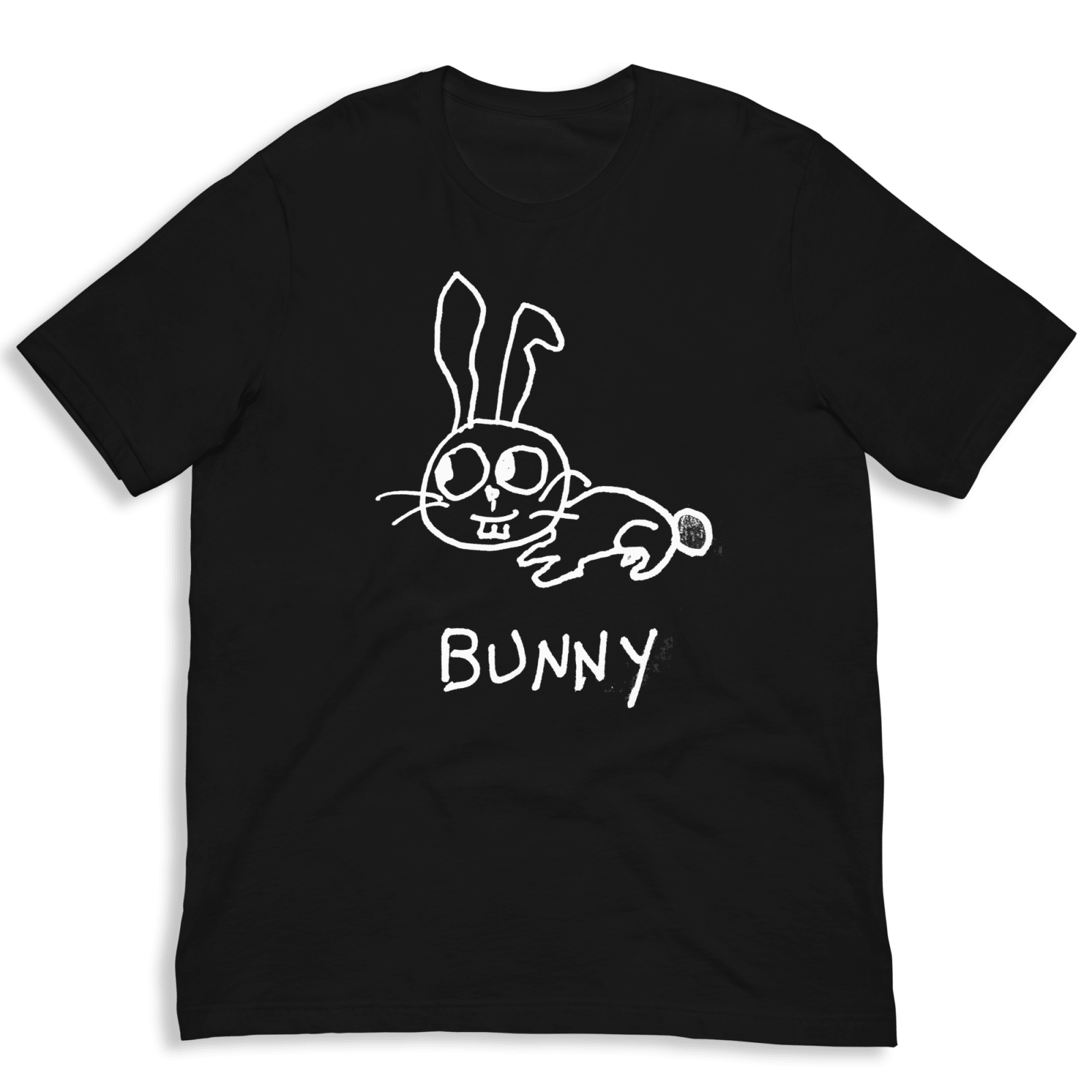 lo-fi Bunny Classic Tee — hand-drawn bunny graphic on a black t-shirt