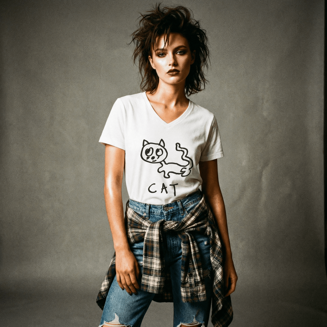Cat - V - Neck T-Shirt - LoFi Animal Shirts