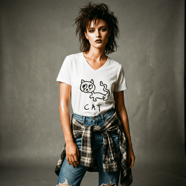 Cat - V - Neck T-Shirt - LoFi Animal Shirts