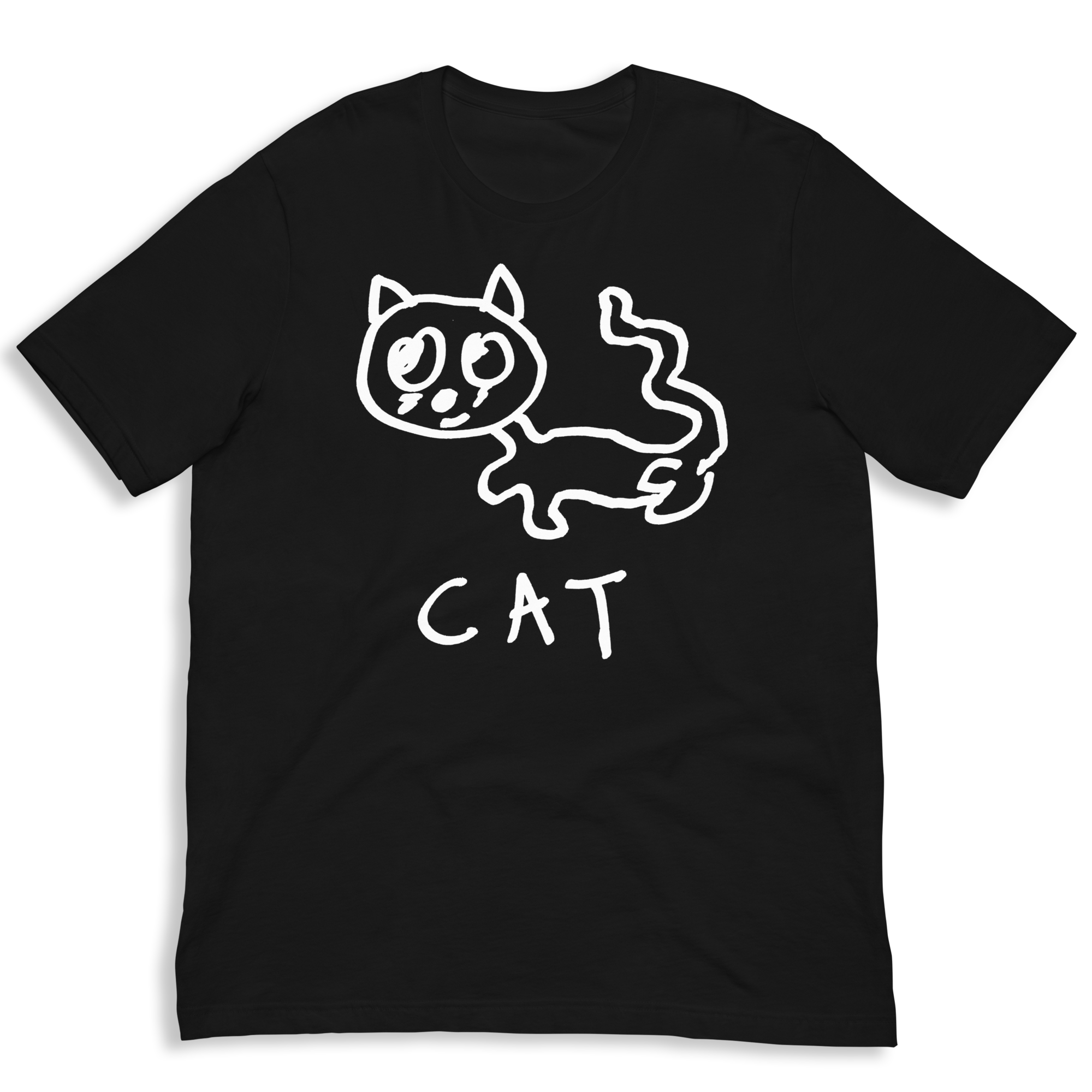 lo-fi Cat Classic Tee — hand-drawn cat graphic on a black t-shirt