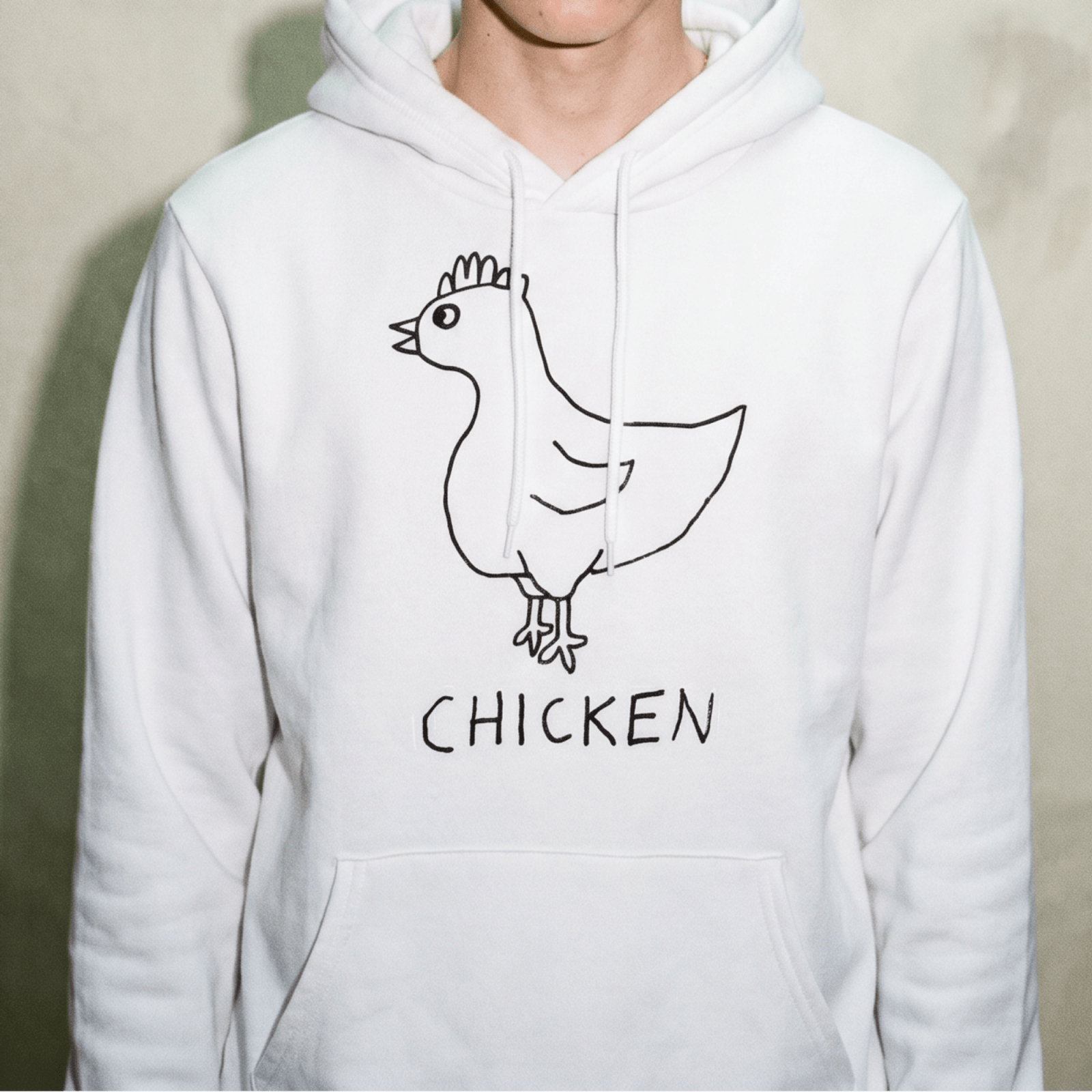 Man wearing a lo-fi Chicken Hoodie