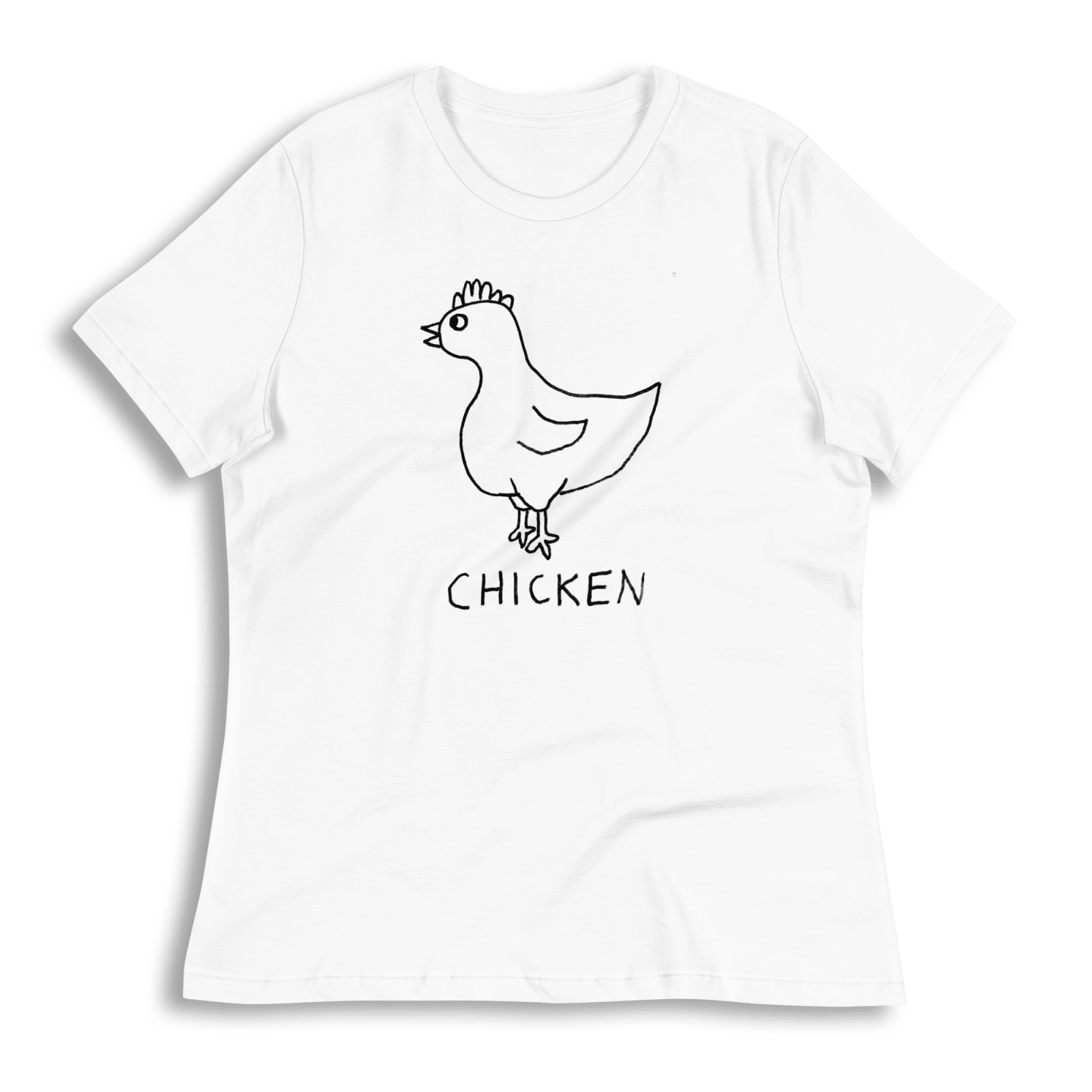 lo-fi Chicken Women's Relaxed T-Shirt — hand-drawn chicken graphic on a white relaxed-fit tee