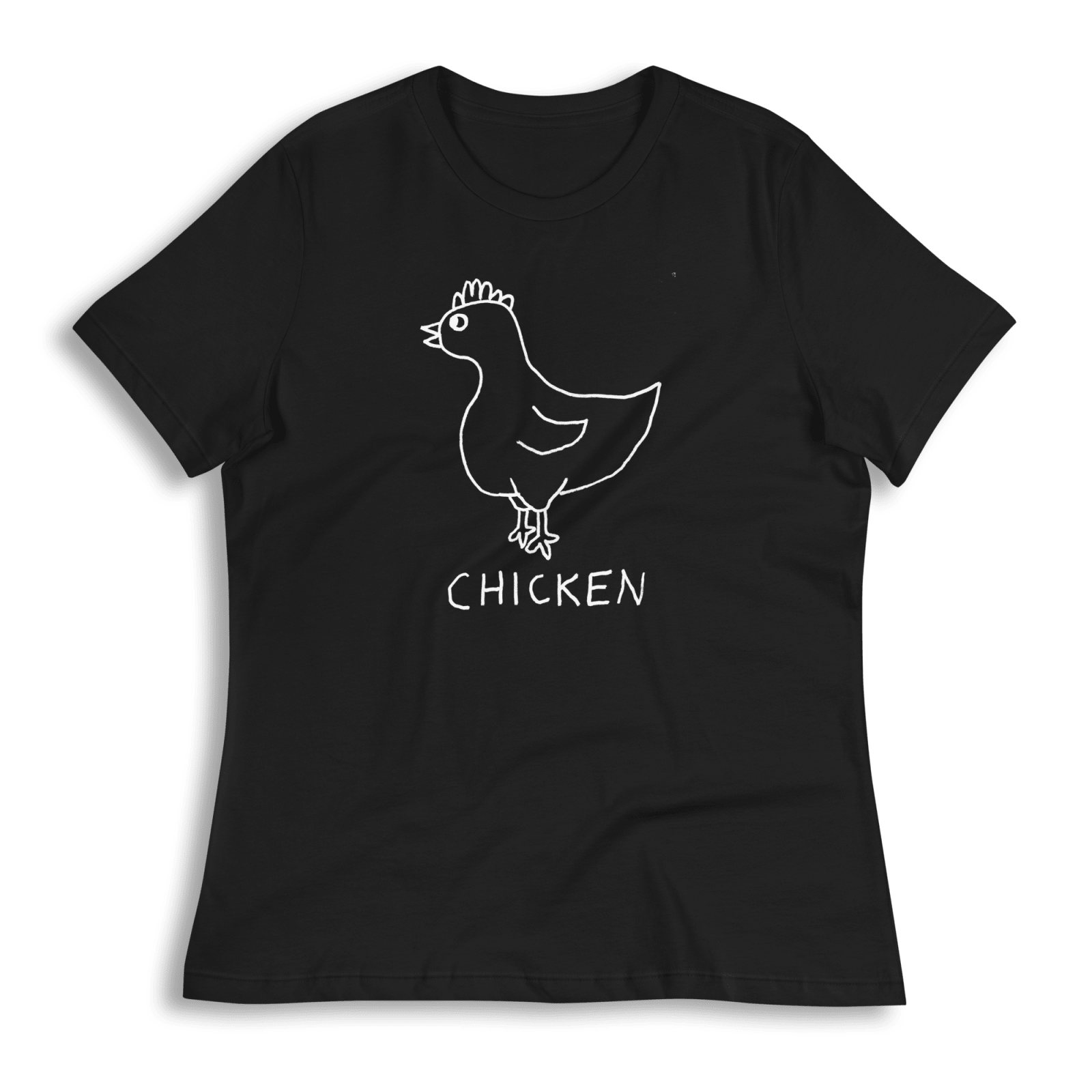 lo-fi Chicken Women's Relaxed T-Shirt — hand-drawn chicken graphic on a white relaxed-fit tee