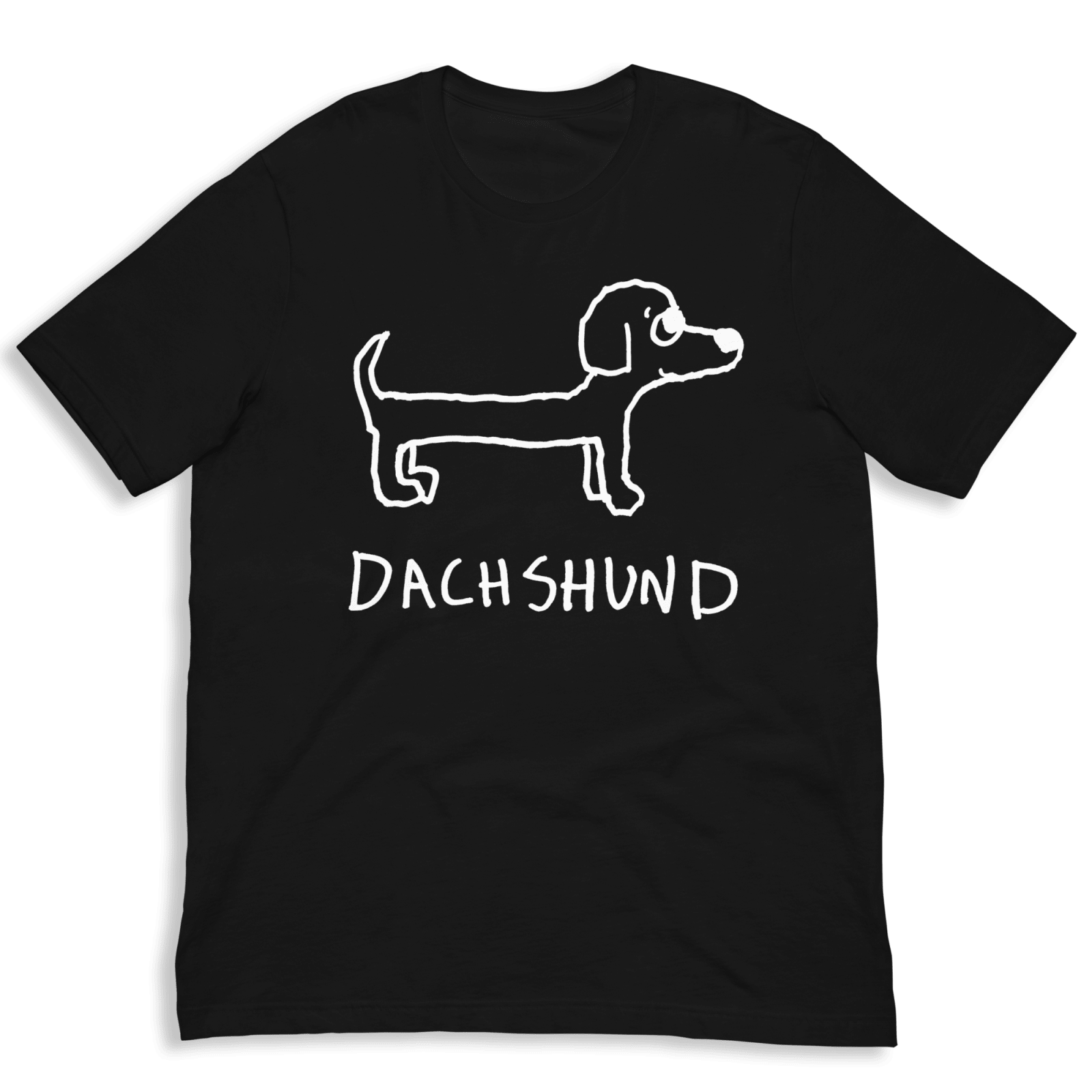 lo-fi Dachshund Classic Tee — hand-drawn dachshund graphic on a black t-shirt