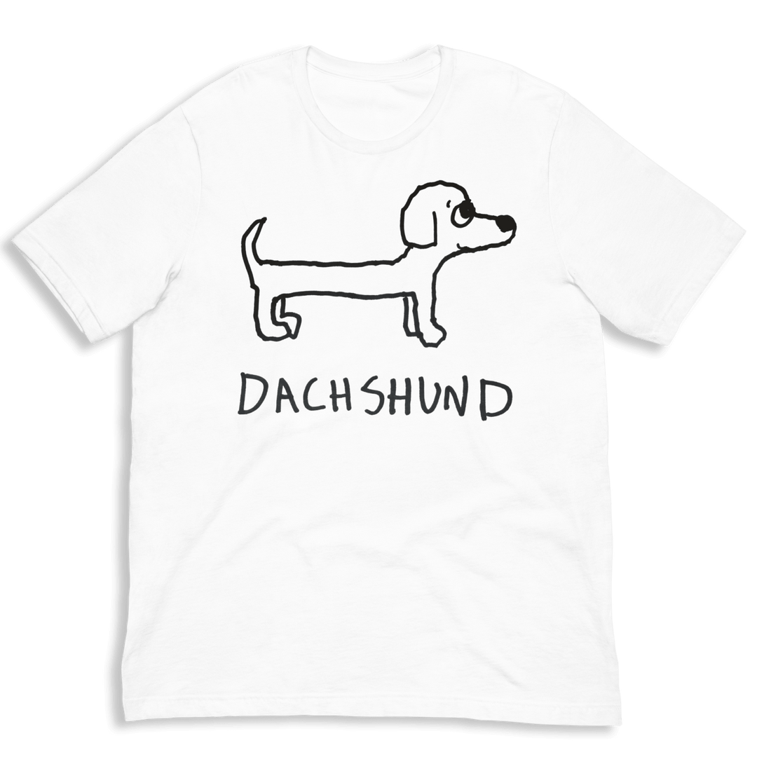 lo-fi Dachshund Classic Tee — hand-drawn dachshund graphic on a white t-shirt