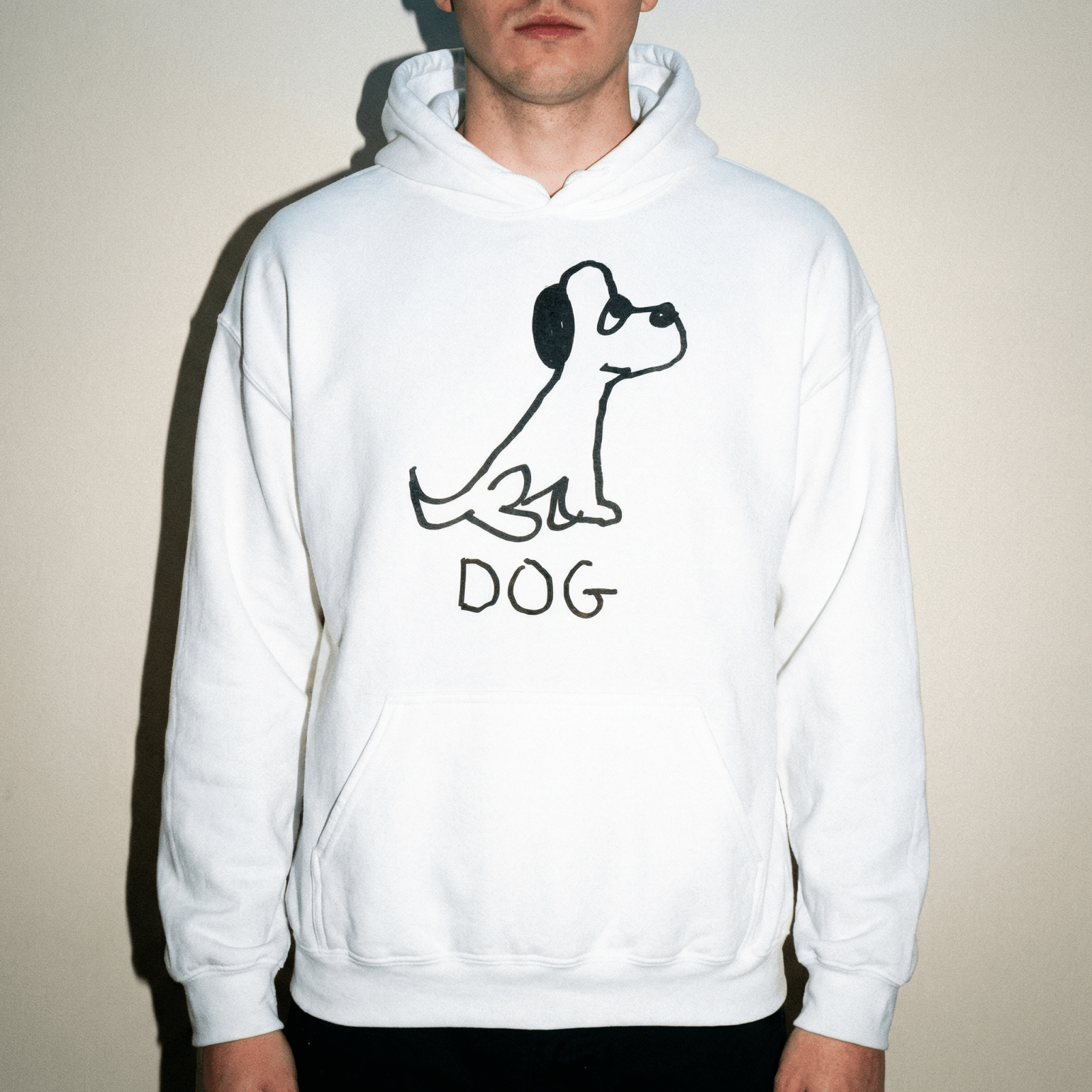 Man wearing a lo-fi Dog Hoodie