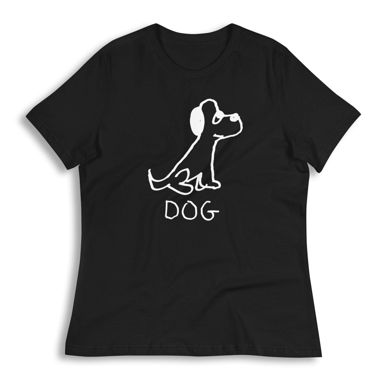 lo-fi Dog Women's Relaxed T-Shirt — hand-drawn dog graphic on a white relaxed-fit tee