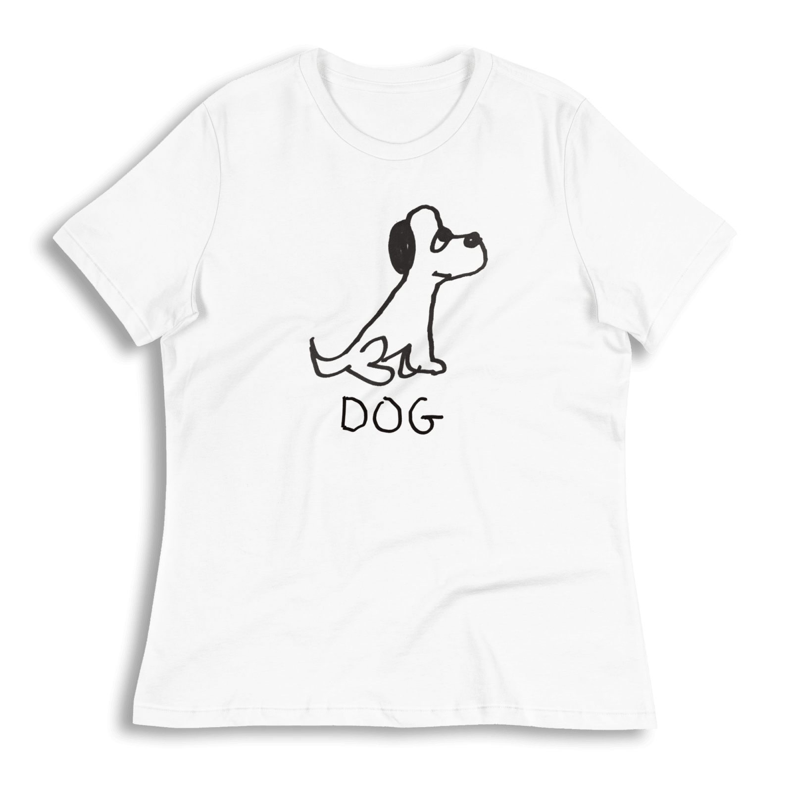 lo-fi Dog Women's Relaxed T-Shirt — hand-drawn dog graphic on a white relaxed-fit tee