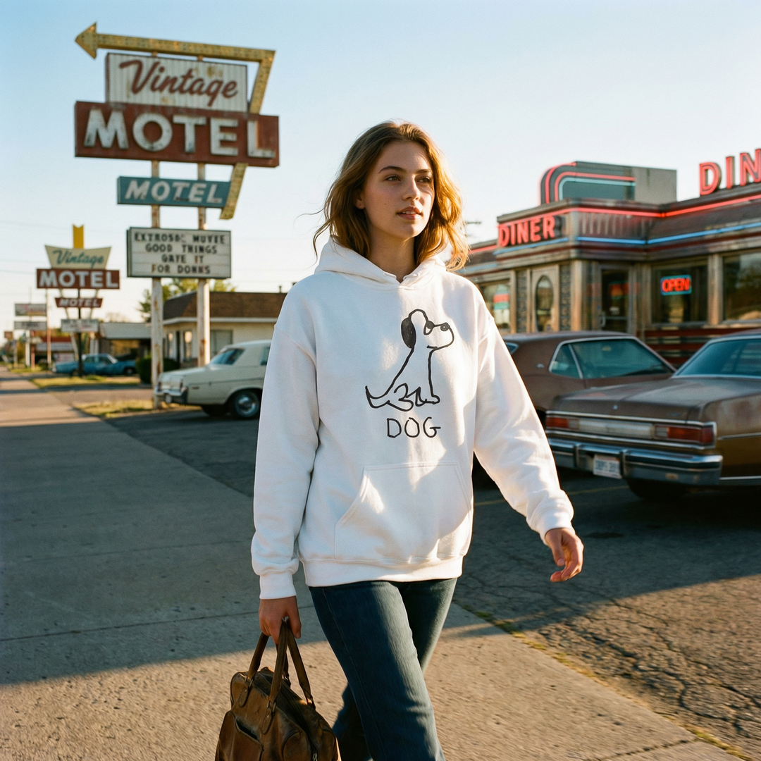 Dog hoodie in Americana setting – quirky animal graphic hoodie