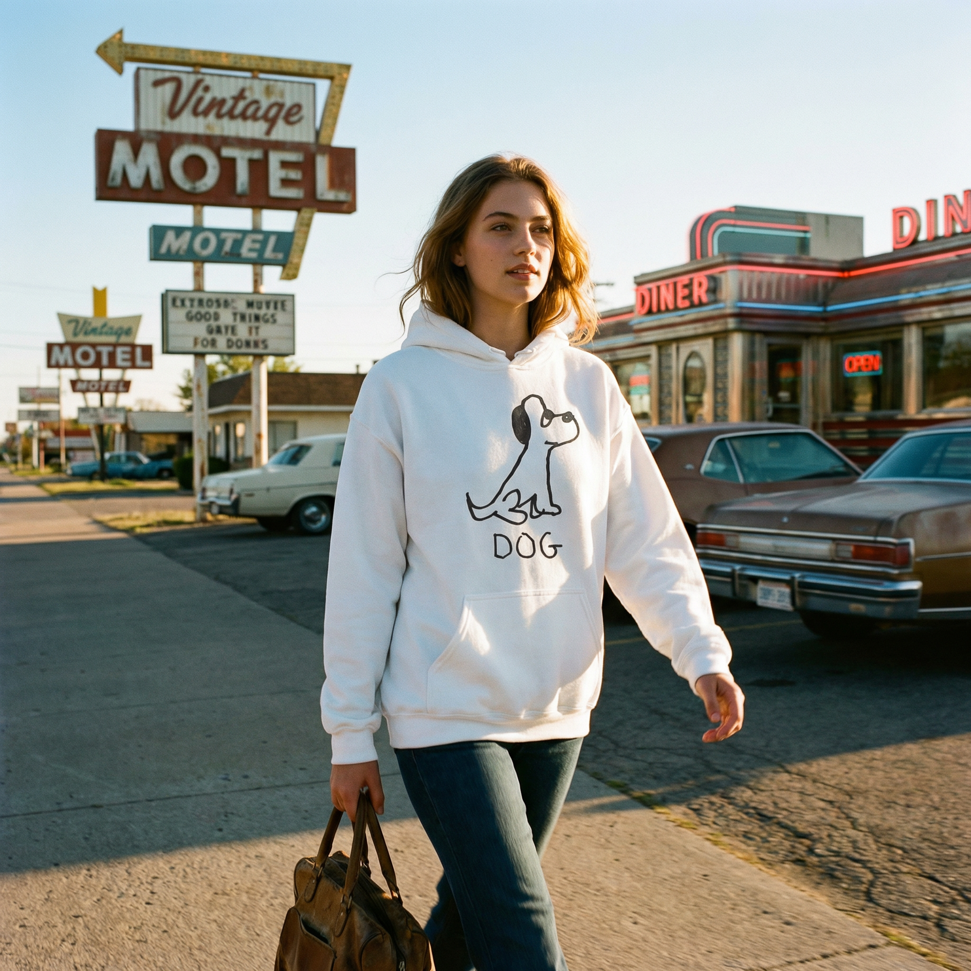 Dog hoodie in Americana setting – quirky animal graphic hoodie