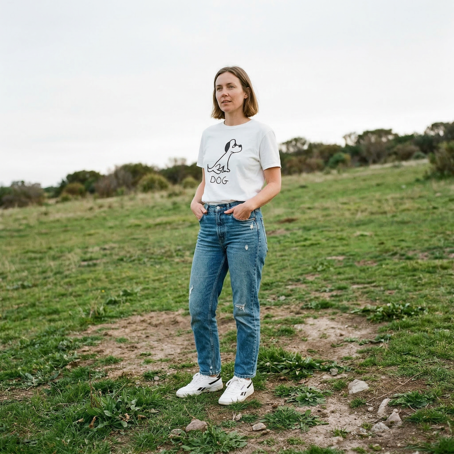 Dog shirt worn outdoors – minimalist lofi dog tee in natural setting