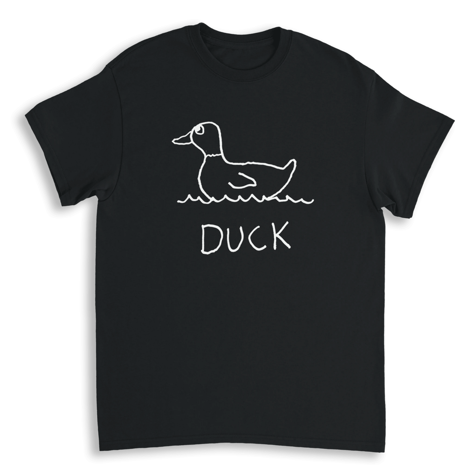 lo-fi Duck Classic Tee — hand-drawn duck graphic on a black t-shirt