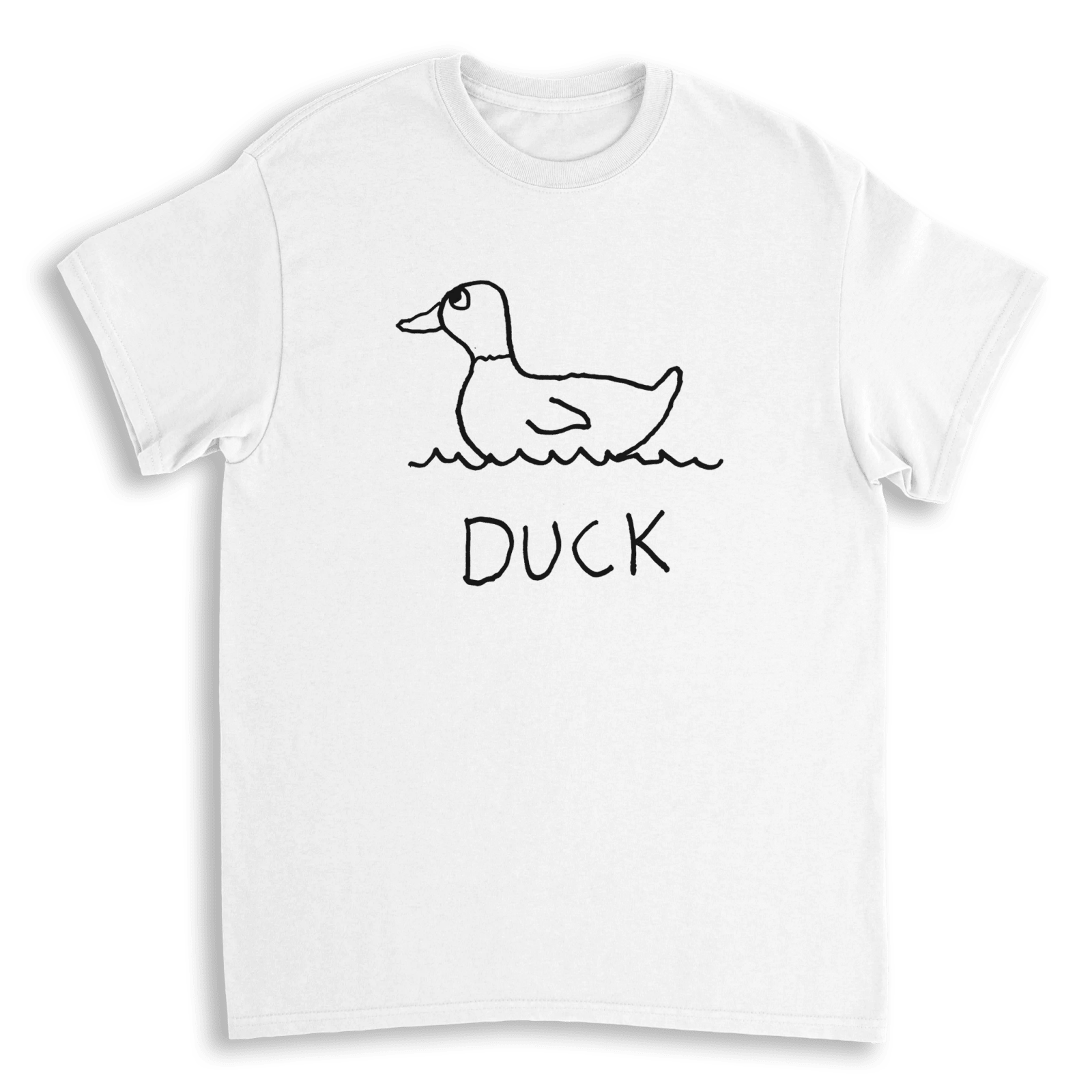 lo-fi Duck Classic Tee — hand-drawn duck graphic on a white t-shirt