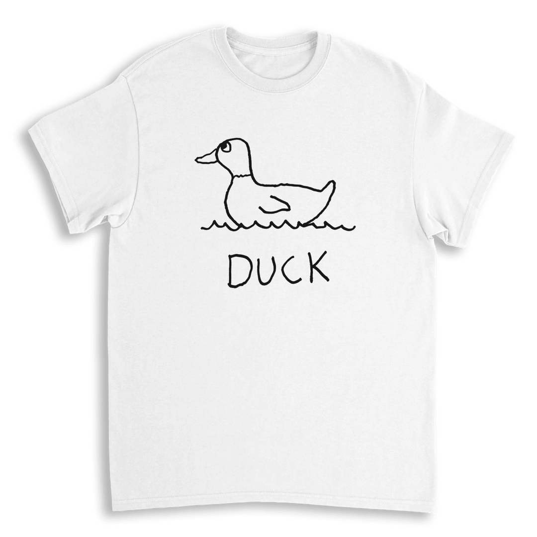 lo-fi Duck Classic Tee — hand-drawn duck graphic on a white t-shirt