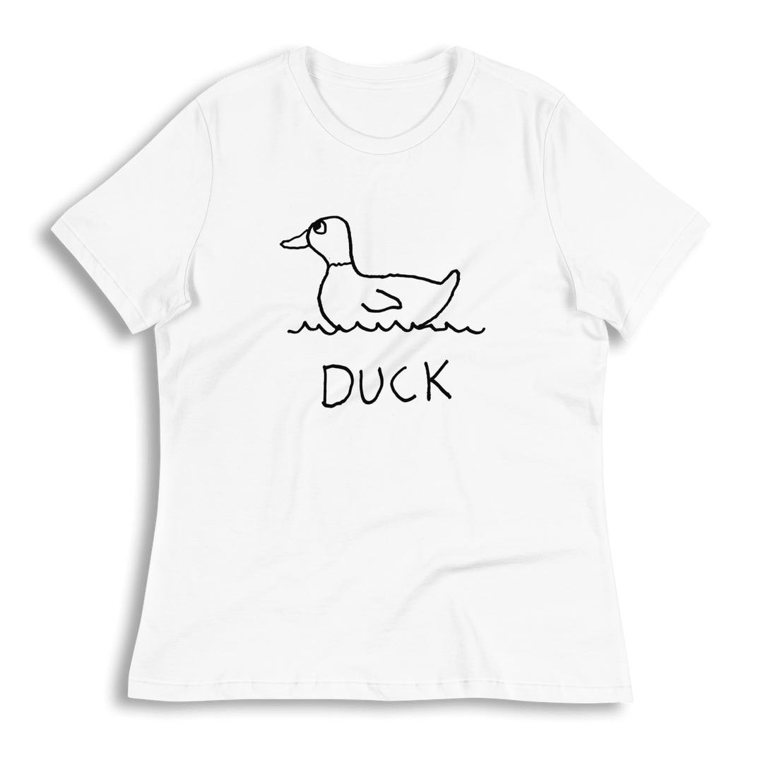 lo-fi Duck Women's Relaxed T-Shirt — hand-drawn duck graphic on a white relaxed-fit tee